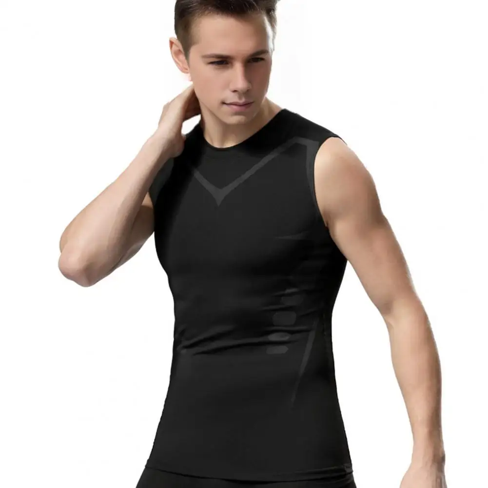 Slimming Tank Top Men\'s High Elasticity Slim Fit Sport Vest for Gym Running Quick-drying Compression Tank Top for Basketball