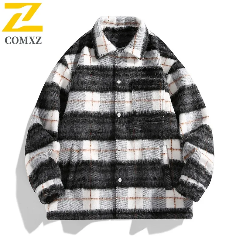 

COMXZ 2025 Осень Зима Новое молодежное твидовое пальто Мужское пальто Винтажная нишевая куртка с лацканами Design Sense Спорт на открытом воздухе Повседневная тактика Топ