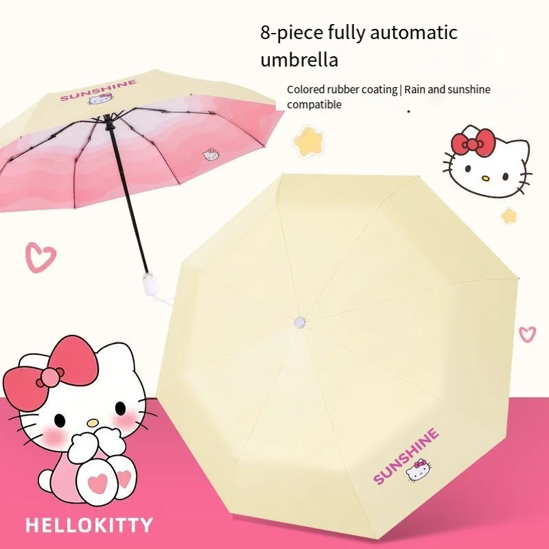 

Sanrio Hello Kitty's милый автоматический трехскладной зонт цветной клей защита от солнца дождь двойного назначения зонт с героями мультфильмов для девочек
