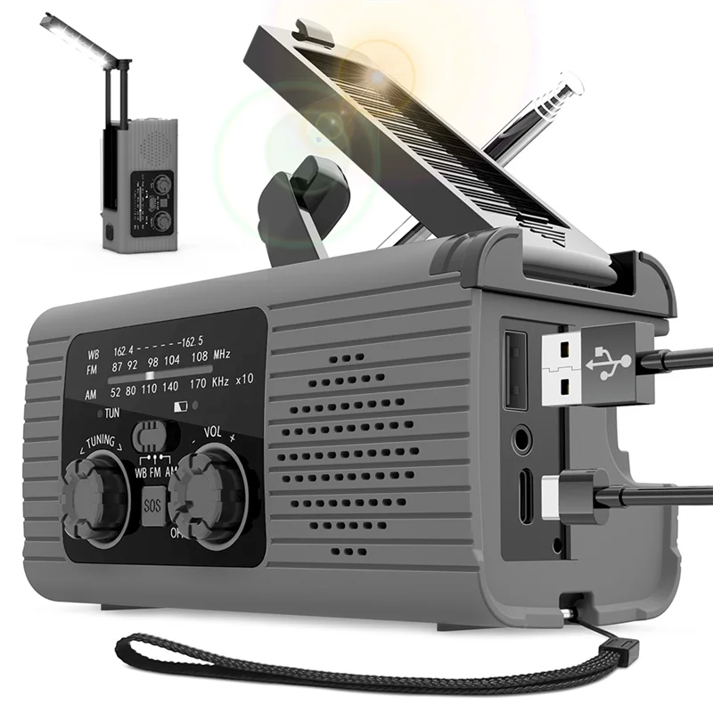 

A69P-2000Mah Portable LED Emergency Lights With SOS Radio Outdoor Camping Solar Charging FM Radio Portable Lamps