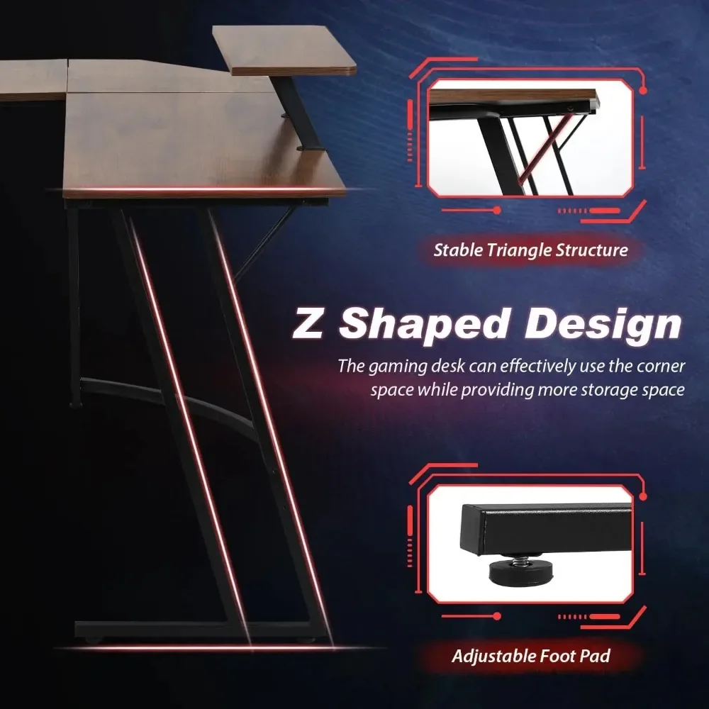 Mesa de canto em forma de L para jogos Mesa de computador com grande mesa de estudo e trabalho para casa e local de trabalho