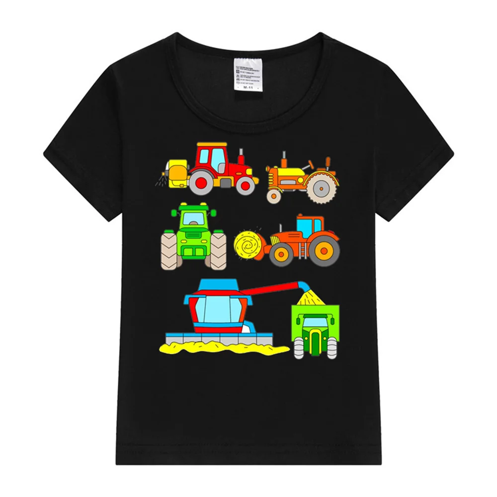 Funny cartoon car tractor T-Shirt Kids Oversized Printing Clothing Boys Summer Round Collar Shirt Girl Fashion Streetwear