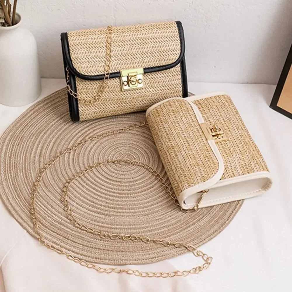 Womens Cross Body Bag Soft Woven Straw Shoulder Bags Ladies Summer Beach Handbag