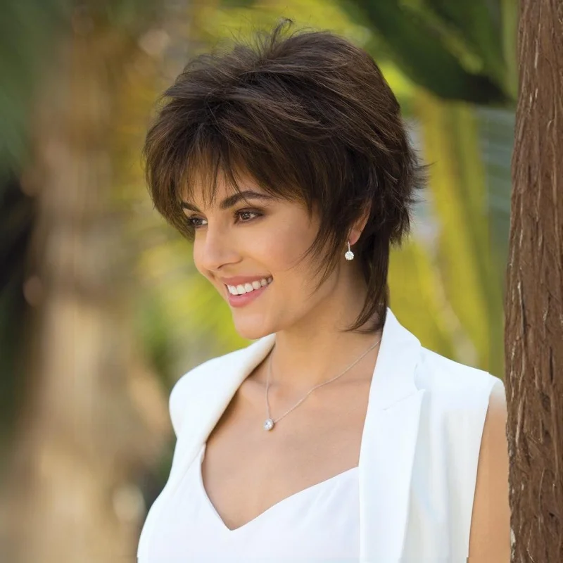 

Women dark Brown Short Wigs Pixie Cut Synthetic brown Wigs Natural Looking