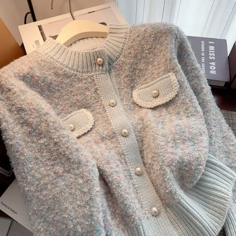 French sweater jacket women's 2025 new autumn and winter thickened high-end feeling super good-looking knitted cardigan top