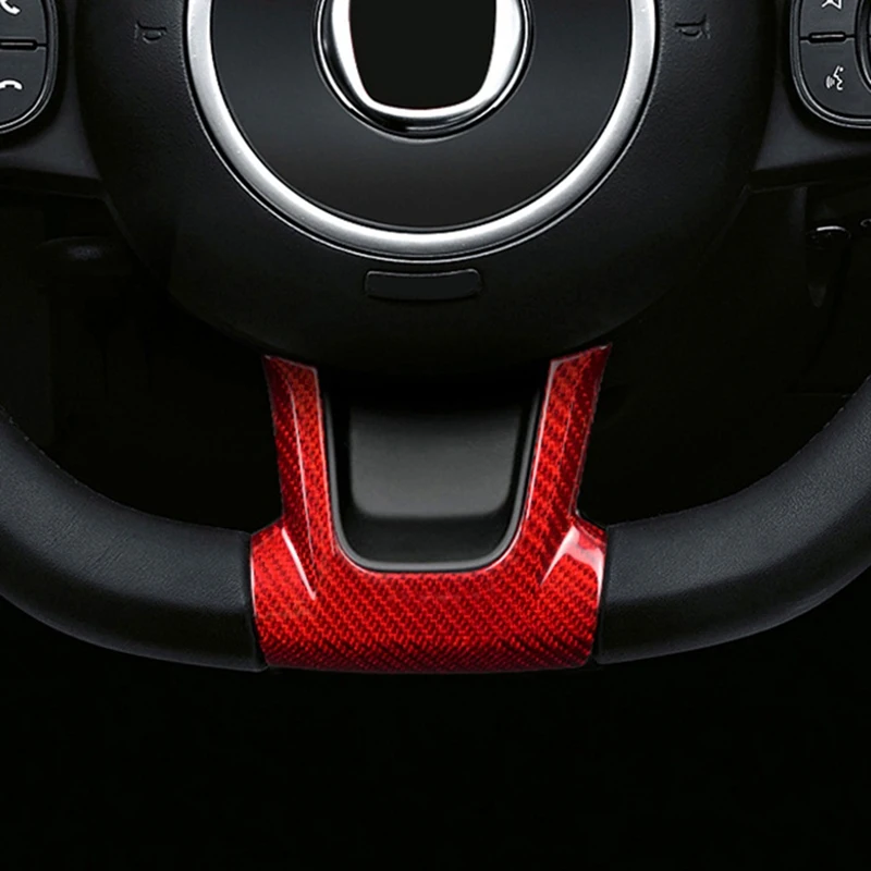 Real Hard Carbon Fiber Sticker For Fiat 500 2008-2023 Car Black Red Center Steering Wheel Cover Trim(A) Accessories