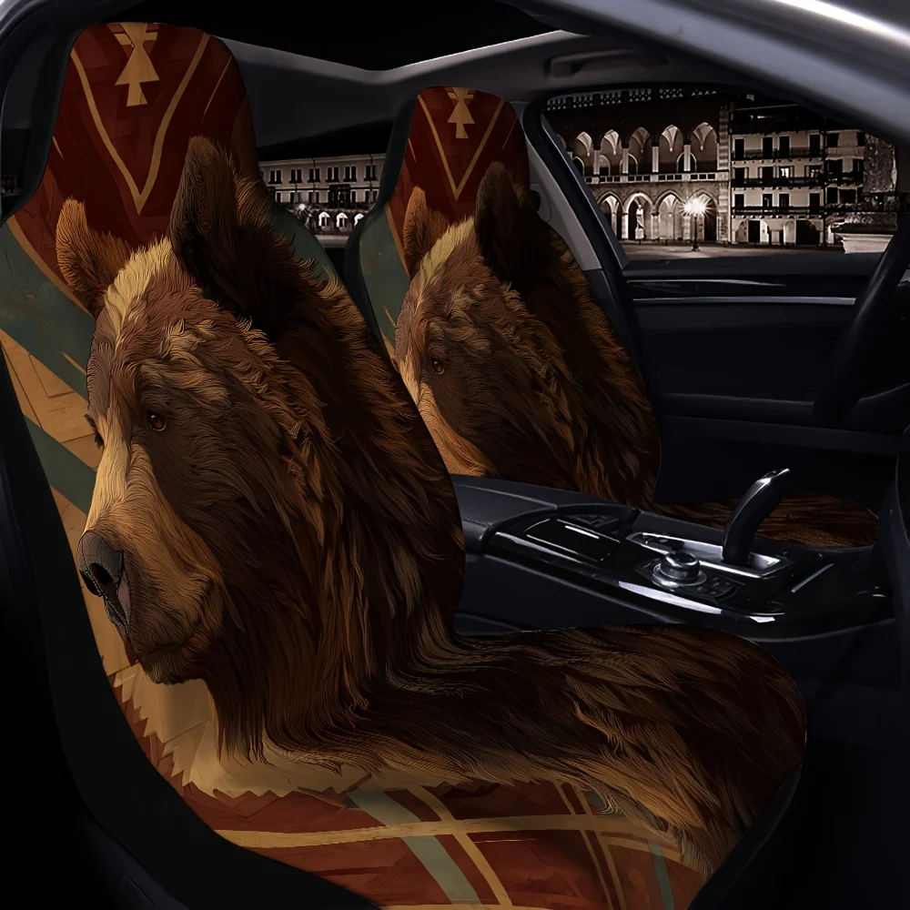 2pcs Brown Bear Silhouette Car Seat Covers Fit Suitable For Sedans, SUVs, MPVs, Trucks - Durable Front Seat Protectors With Skin