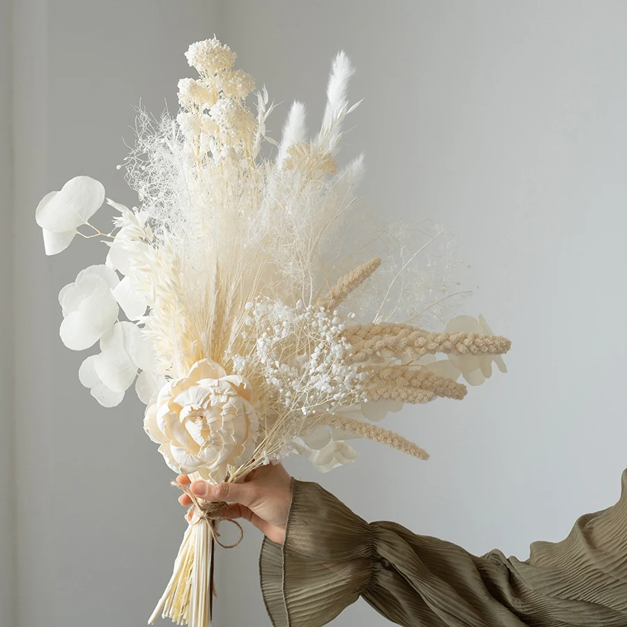 Wedding Dry Flower Bouquet,Boho Pampas Grass Decorations,Floral Art,Bridesmaid Bridal Holding Flowers Artificial Bouquets Decor