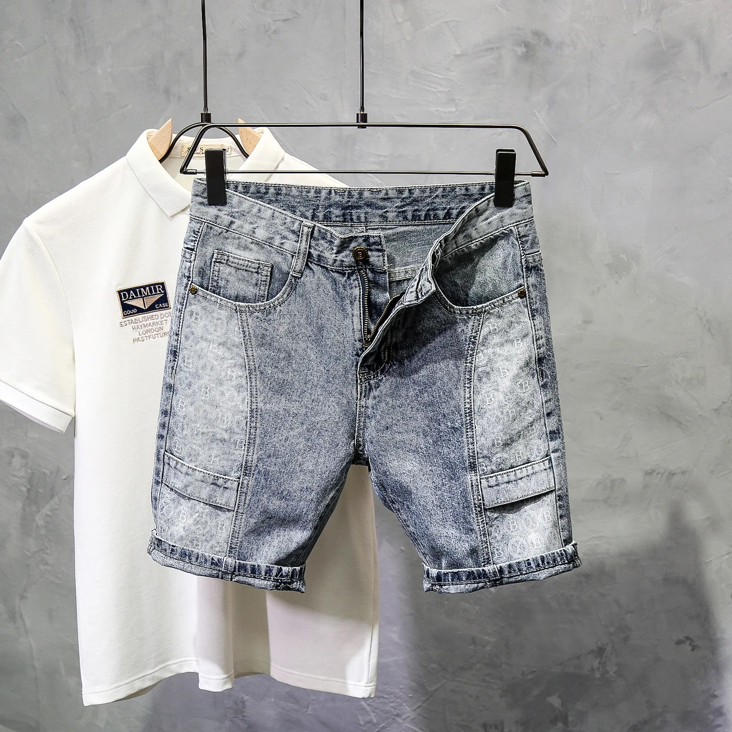 New Arrival Luxury Loose-Fit Denim Shorts with Wide Leg and Trendy Korean Style for Men's Summer Wear Patchwork Cotton Trousers