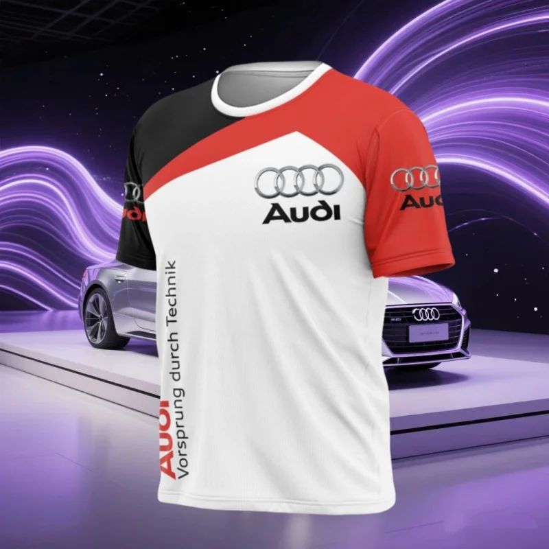 

Audi's New Summer 3D Printed Short Sleeved T-shirt for Outdoor Sports, Quick Drying, Breathable, Cool Polyester Thin T-shirt