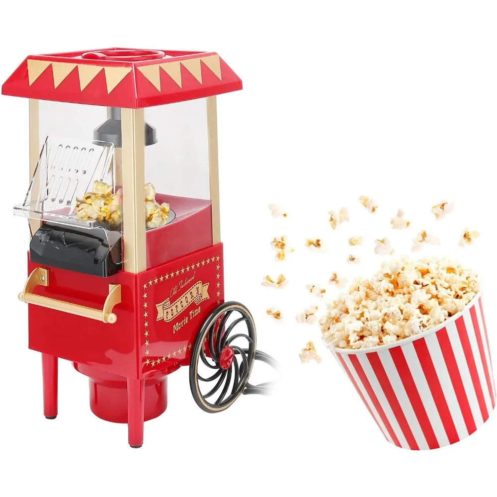 Mesin Popcorn, 1200W 0.27L Retro otomatis udara panas mesin Popcorn minyak rumah tangga jagung Popper untuk pesta keluarga ulang tahun