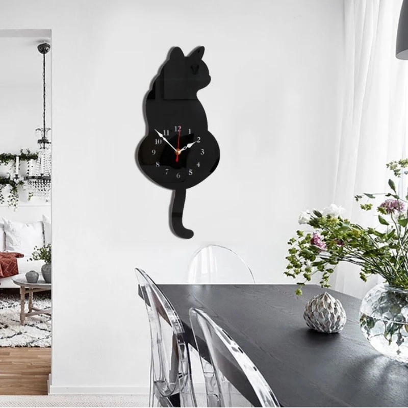 Wall Pendulum Clocks Cat Moves Tail Silent Mechanism Clock Living Room Modern Wall Decor Watch Home Decoration Accessories