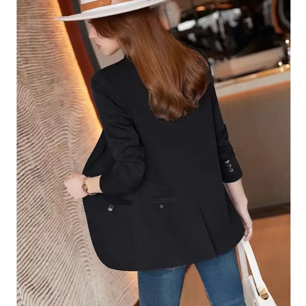 Women's Brown Blazer Petite Style Korean Casual Elegant Spring Autumn New Fashion Suit