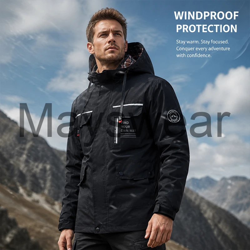 Men's Waterproof Windbreaker Jacket Hooded Full Zip Outdoor Shell Jacket Hiking Camping Fall Plus Size Coat Casual Men Clothing