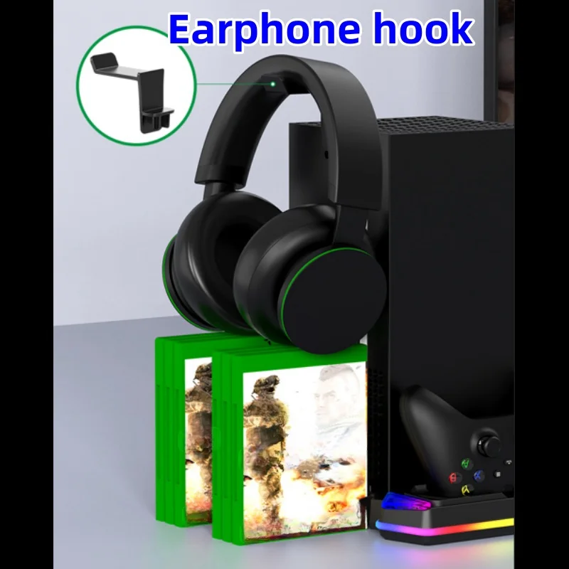 وحدة تحكم ألعاب Xbox Series X، قاعدة مروحة تبريد متعددة الوظائف مع مقبض مزدوج الشحن RGB وخطاف تخزين القرص الخفيف