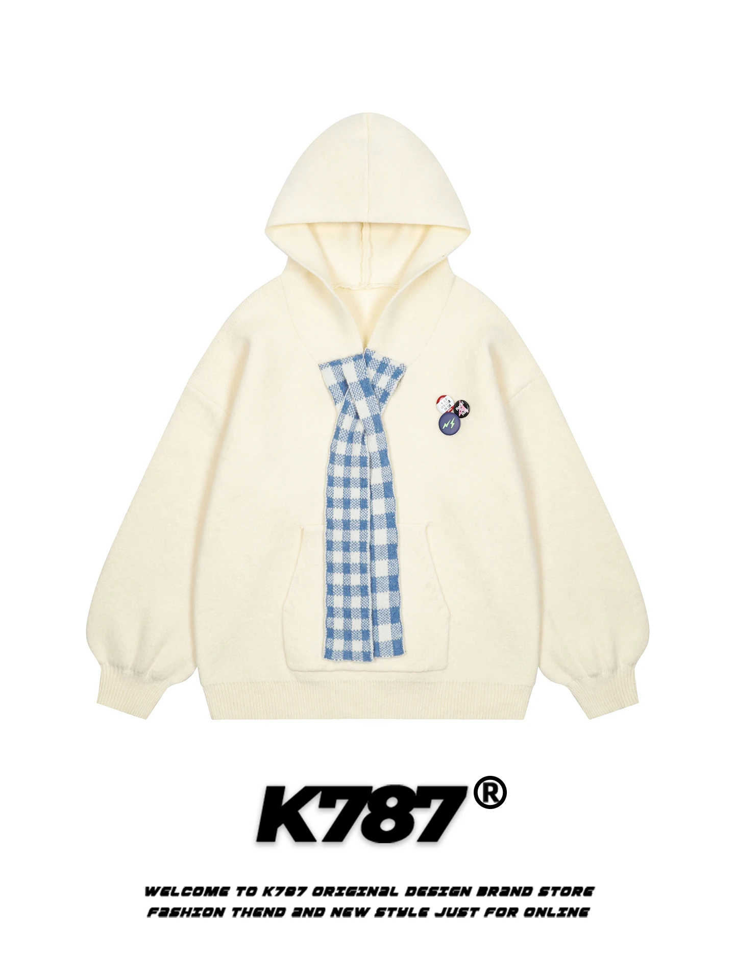 

Американский уличный стиль: клетчатый шарф, комбинированный свободный повседневный женский свитер-пальто, осенне-зимняя рубашка-куртка, верхняя одежда K787