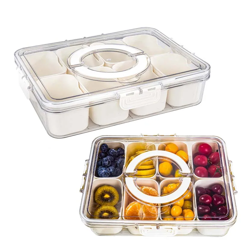 

8 Grids Divided Serving Tray Storage Box Kitchen Storage Boxes Portable Fresh-keeping Case for Snack Biscuits Candy Fruit Nut