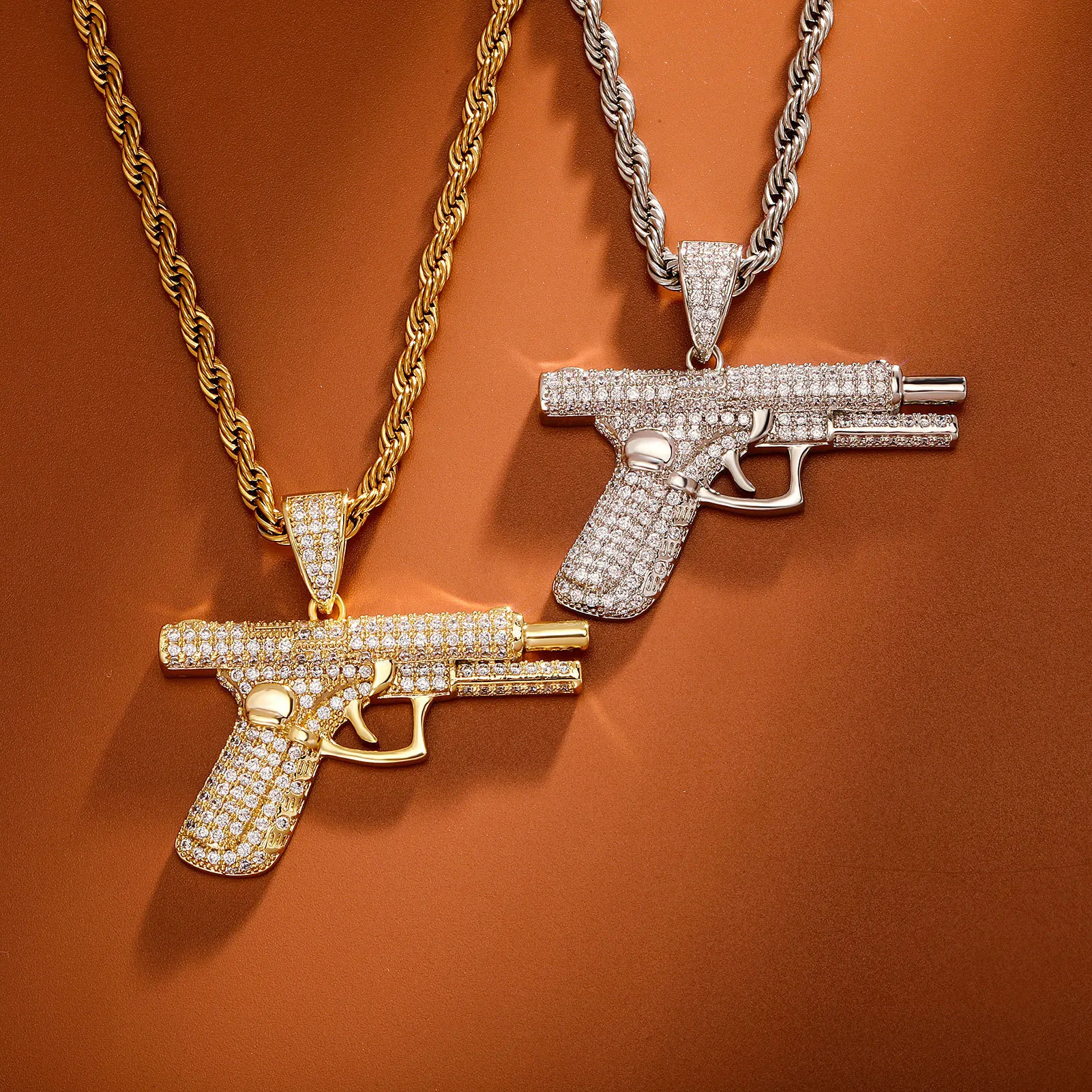 Exquisite Hip Hop Zircon Pistol Necklace Machine Gun Street Rock Rapper Necklace Men Women