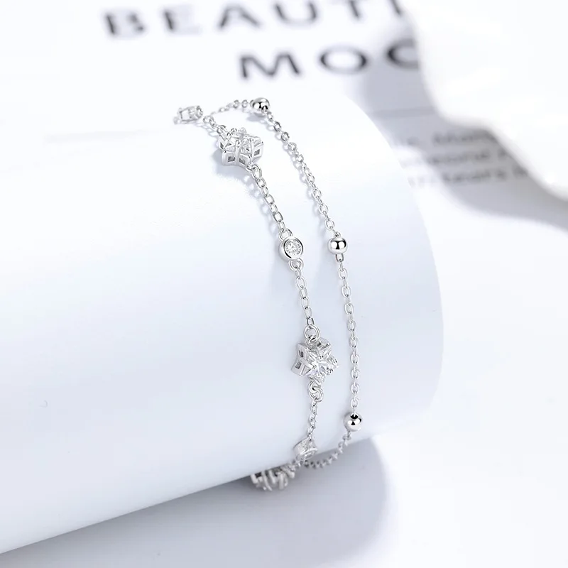 Sterling Silver Double Layer Star Zircon Bracelet 5 Sterling Silver Double Layer Star Zircon Bracelet