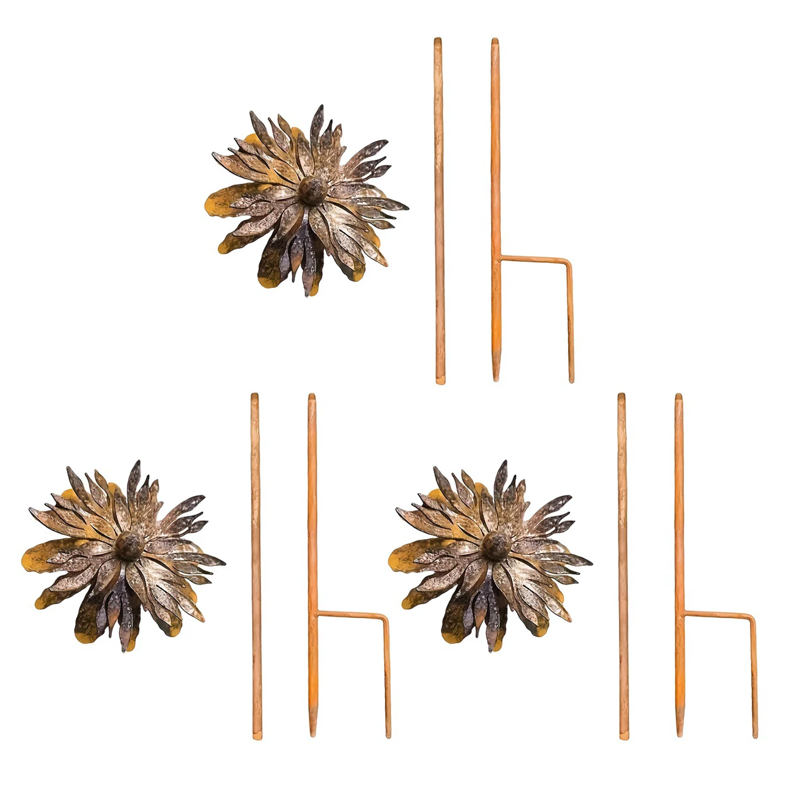 Iron Handmade Flower Garden Stakes Tool-Free Rust Finish Iron Lawn Ornament Vintage Decorative Plant Stakes for Outdoor Porch