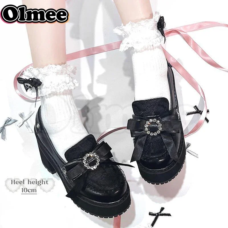 [Olmee] In Stock Love Advent Jirai Kei Accessories Loafer Pumps Shoes Japanese White Leather Lolita Suede Mine Style y2k Kawaii