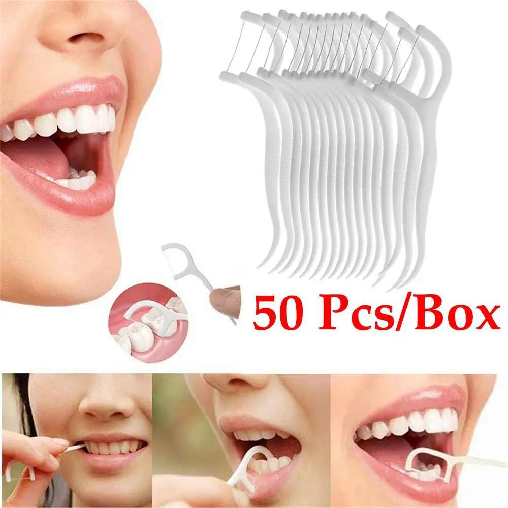 

50/100Pcs Practical Toothpicks Flosser Interdental Oral Hygiene Care Dental Floss Teeth Stick Teeth Cleaning
