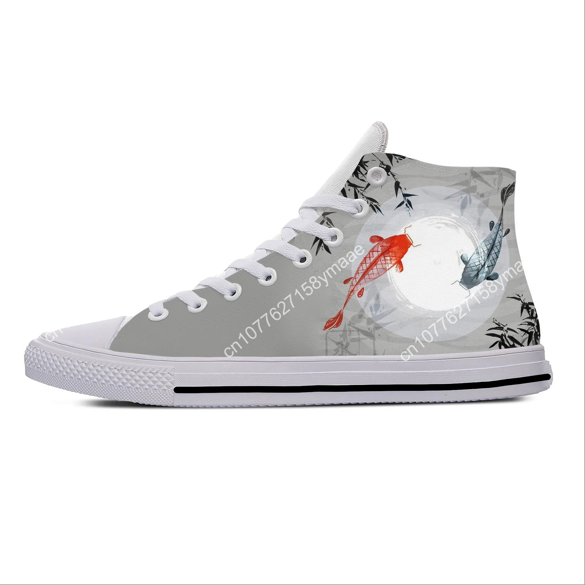 Summer Hot Anime Manga Cartoon Koi Fish Carp Funny Casual Shoes High Top Men Women Fashion Sneakers High Top Classic Board Shoes