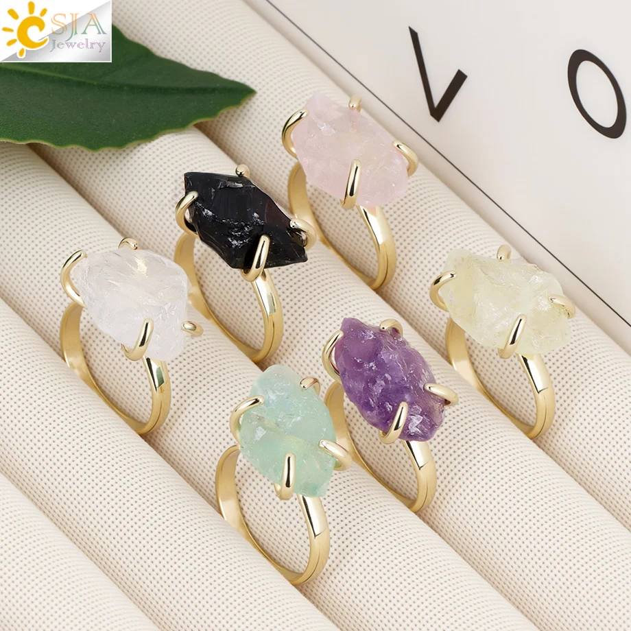 CSJA Irregular Natural Stone Ring for Women Healing Energy Citrine