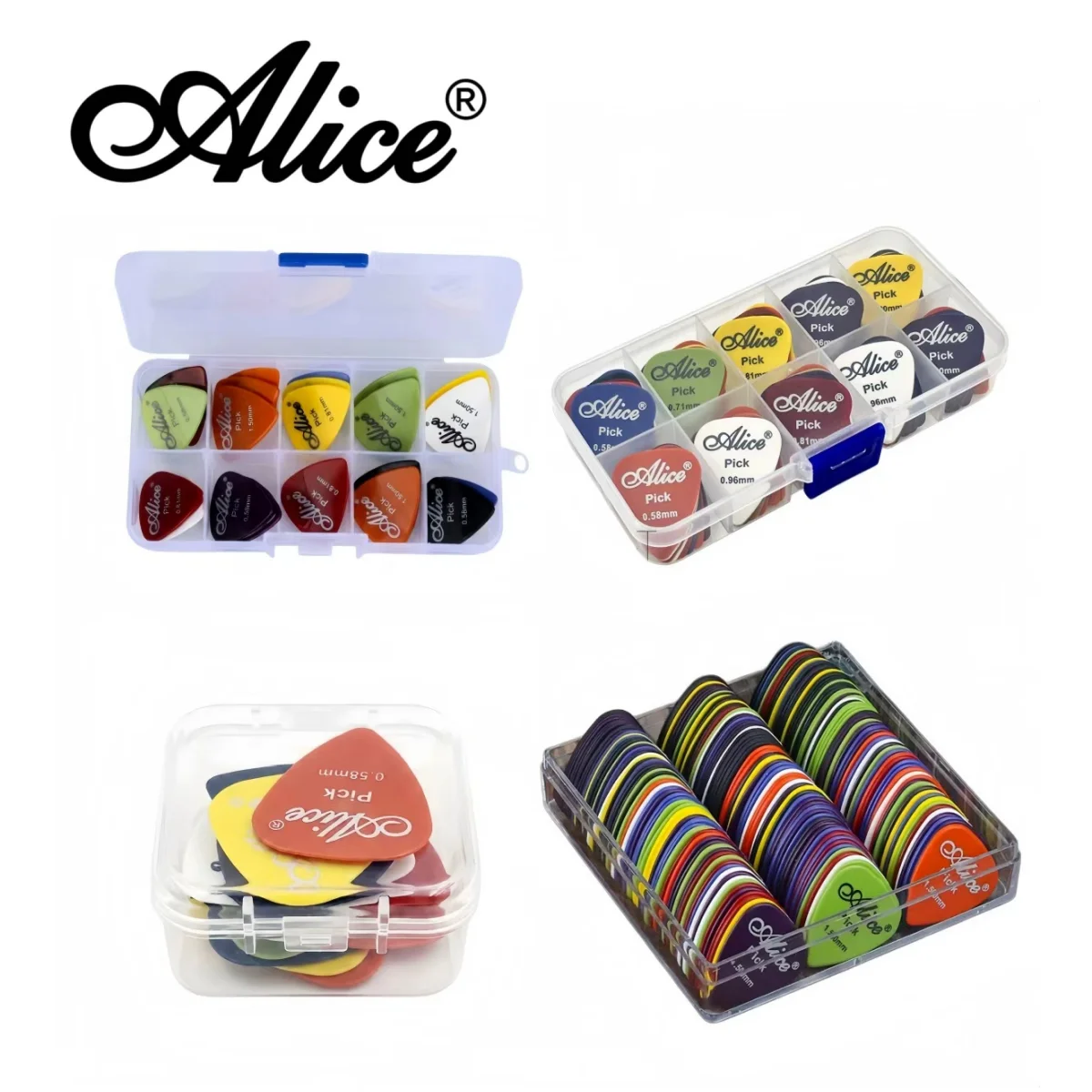 Púas de Guitarra Mixtas de ABS Alice, 12/24/50/100 Unidades, Púas de Plástico Premium Multicolor para Guitarra Eléctrica/Bajo/Ukelele