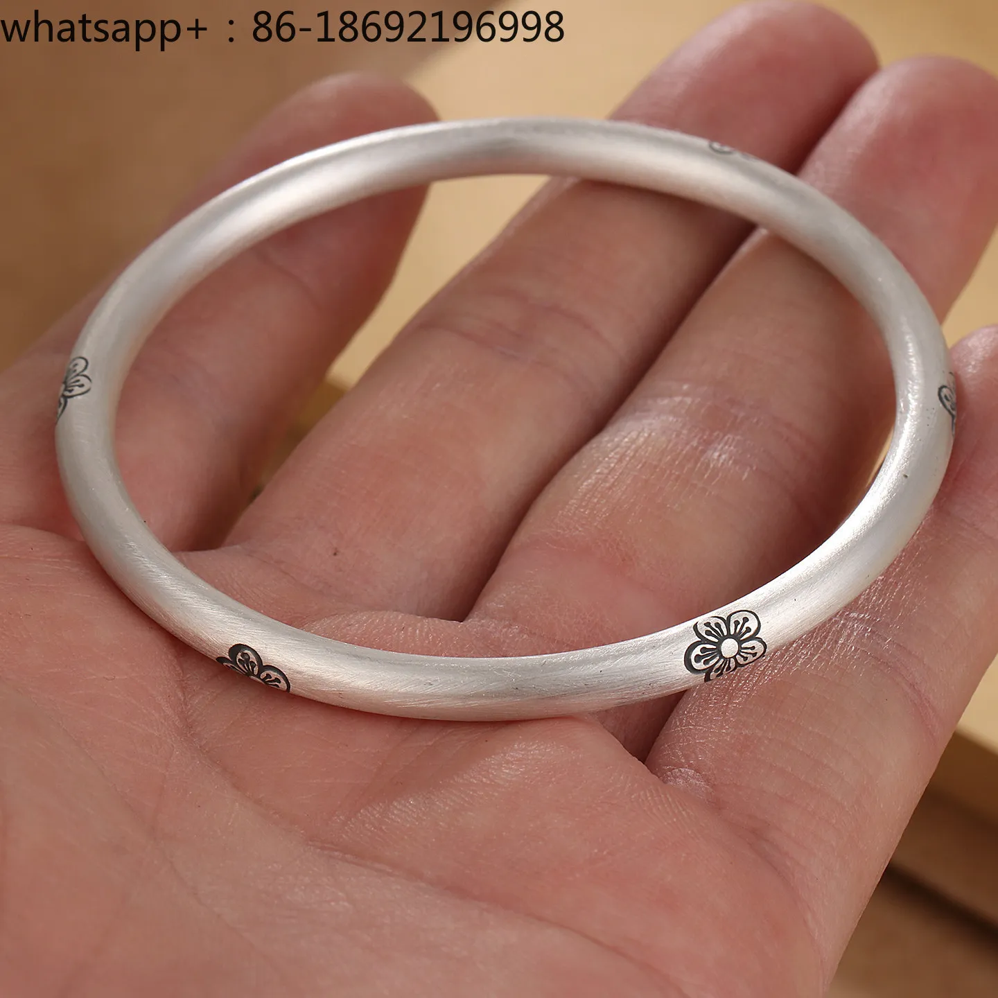 Hand-carved Plum Blossom Silver Bracelet Female Sterling Silver 9999 Solid Antique Matte Closed Silver