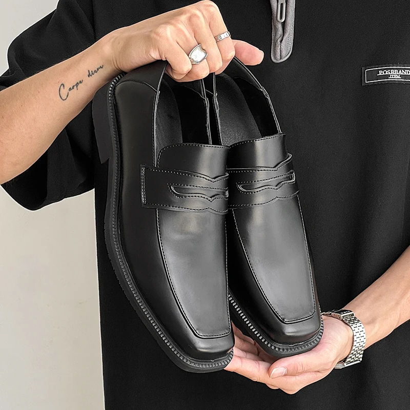 High luxury men's leather shoes British gentleman style Fashion Party Dress daily work 38-46 Plus Size Black Versatile loafer