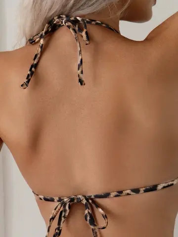 Sexy Bikini 2 Piece Set Drawstring Straps Black Leopard Print Swimsuit For Women 2025 Summer New A Knot On The Chest