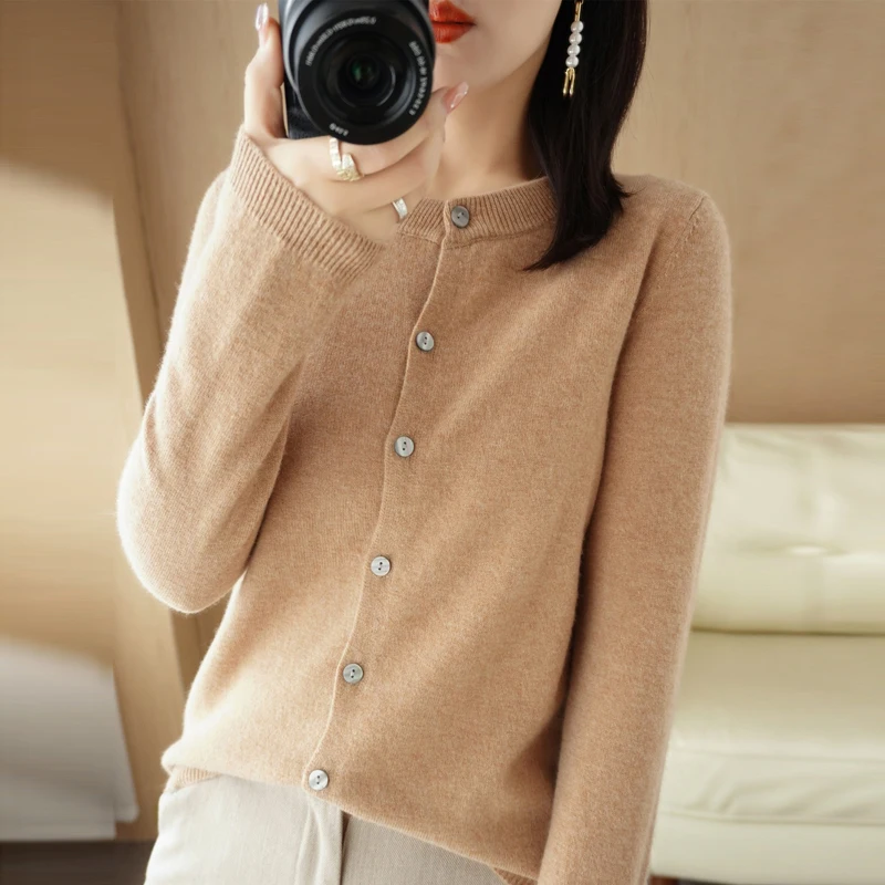 Women\'s Knitted Cardigan Spring And Autumn New Women\'s Round Neck All-Match Sweater Coat Korean Style Fashion Loose Top