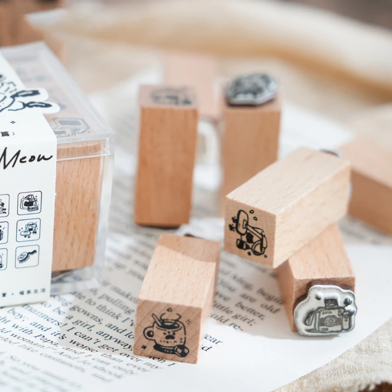 9pcs cat seal box, DIY decoration tool, mini cat series, suitable for daily handmade production in multiple scenarios