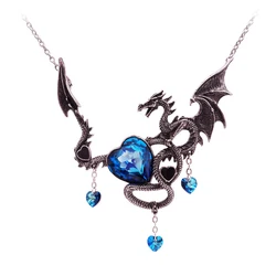 Gothic Heart-Shaped Men's Pendant Necklace Zircon Inlaid Fashion Jewelry Dragon Personality Punk Hip Hop Domineering Necklace