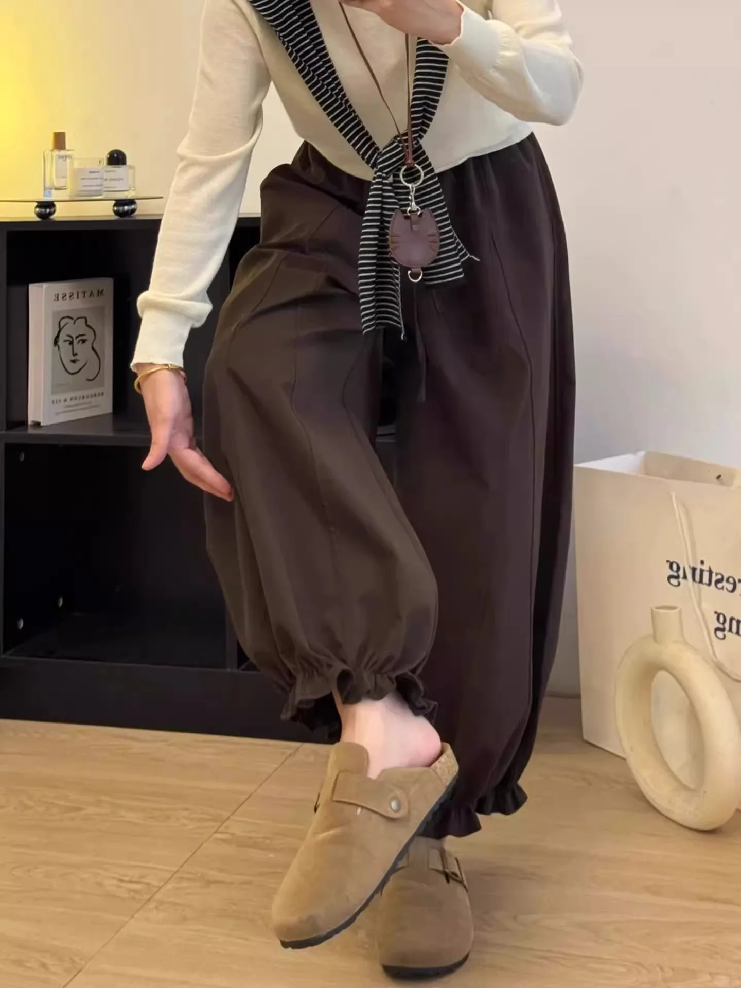 

Женские повседневные свободные брюки Ce Au Lait с цветочным кружевом и широкими штанинами, больших размеров, в корейском стиле, с высокой талией, для весны и осени