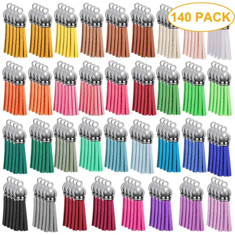 

140 Pcs Mixed Colors Leather Keychain Tassels Bulk Keychain Blank Jewelry Making