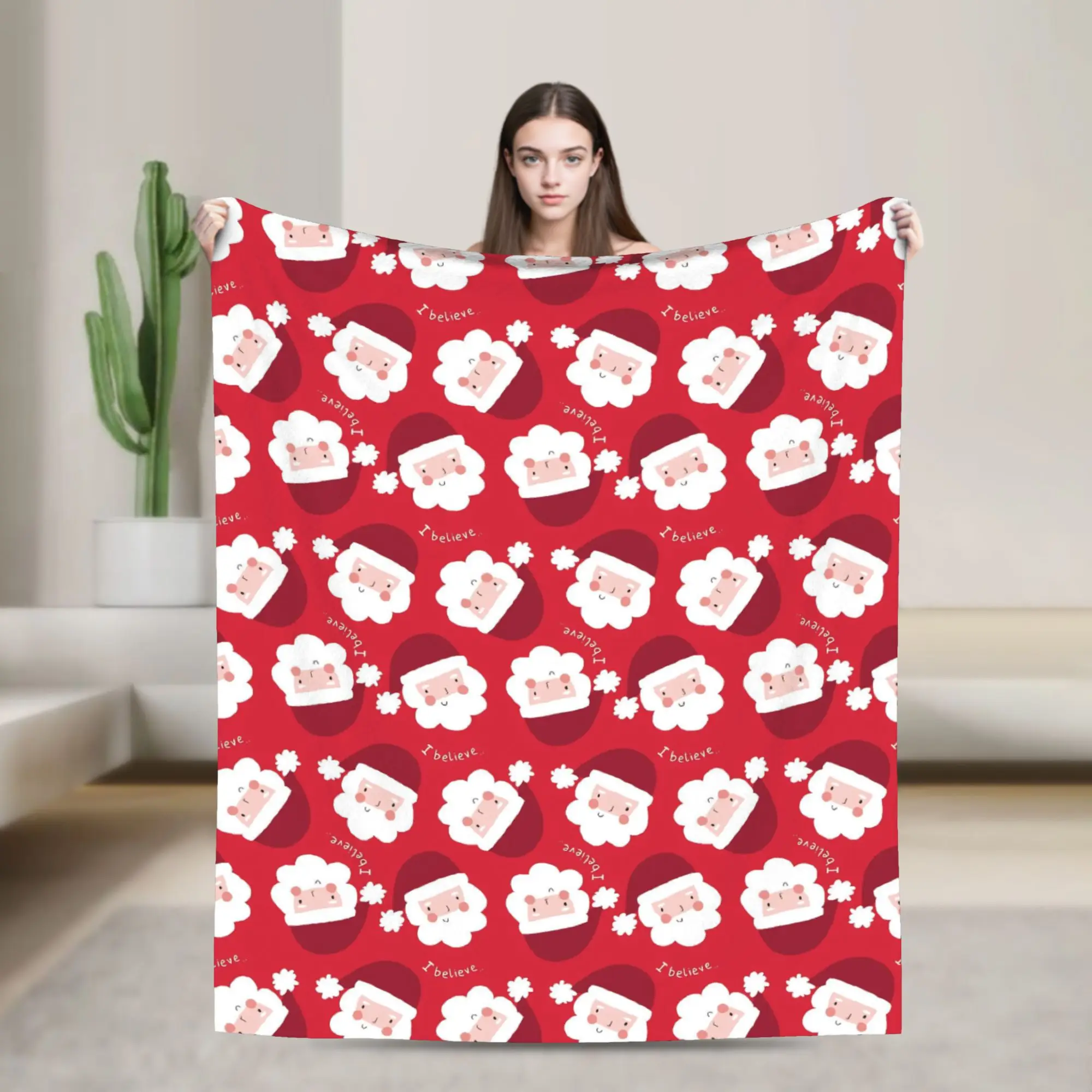 Cute Christmas Santa Claus New Year Blankets Coral Fleece Plush Decoration Ultra-Soft Throw Blankets for Bed Office Bedspreads