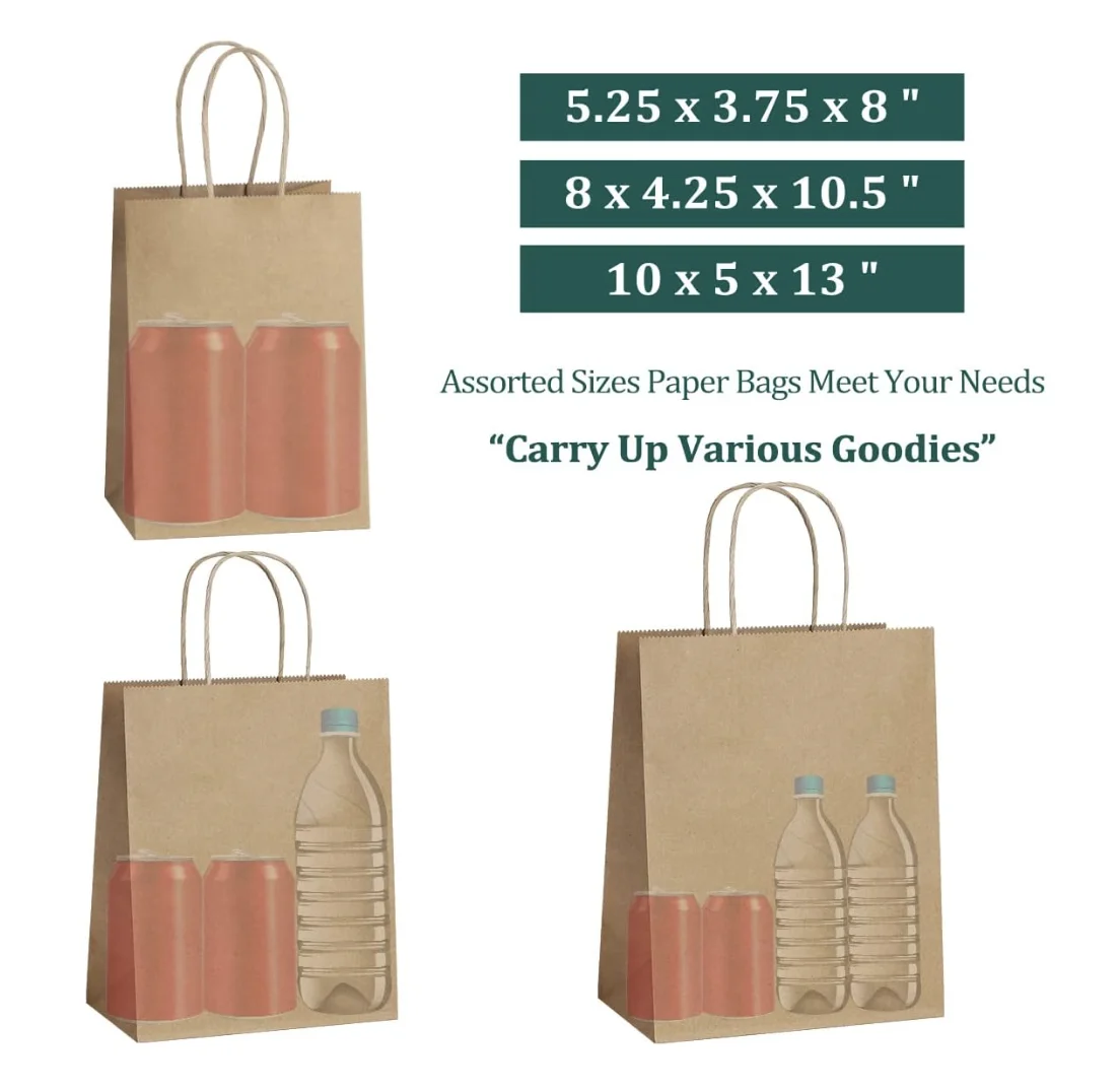 45Pcs Brown Paper Bags with Handles, Assorted Sizes Gift Bags 5x3x8 & 8x4x10.5 & 10x5x13 15 Pcs Each Shopping Bags forParty