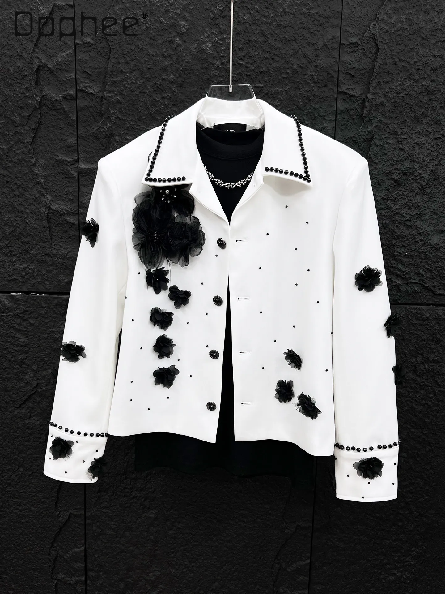 

Мужская куртка премиум-класса с жемчугом, весенняя новинка, модная, с 3D-цветами, бисером на лацканах, свободного кроя, стройнящая фигуру