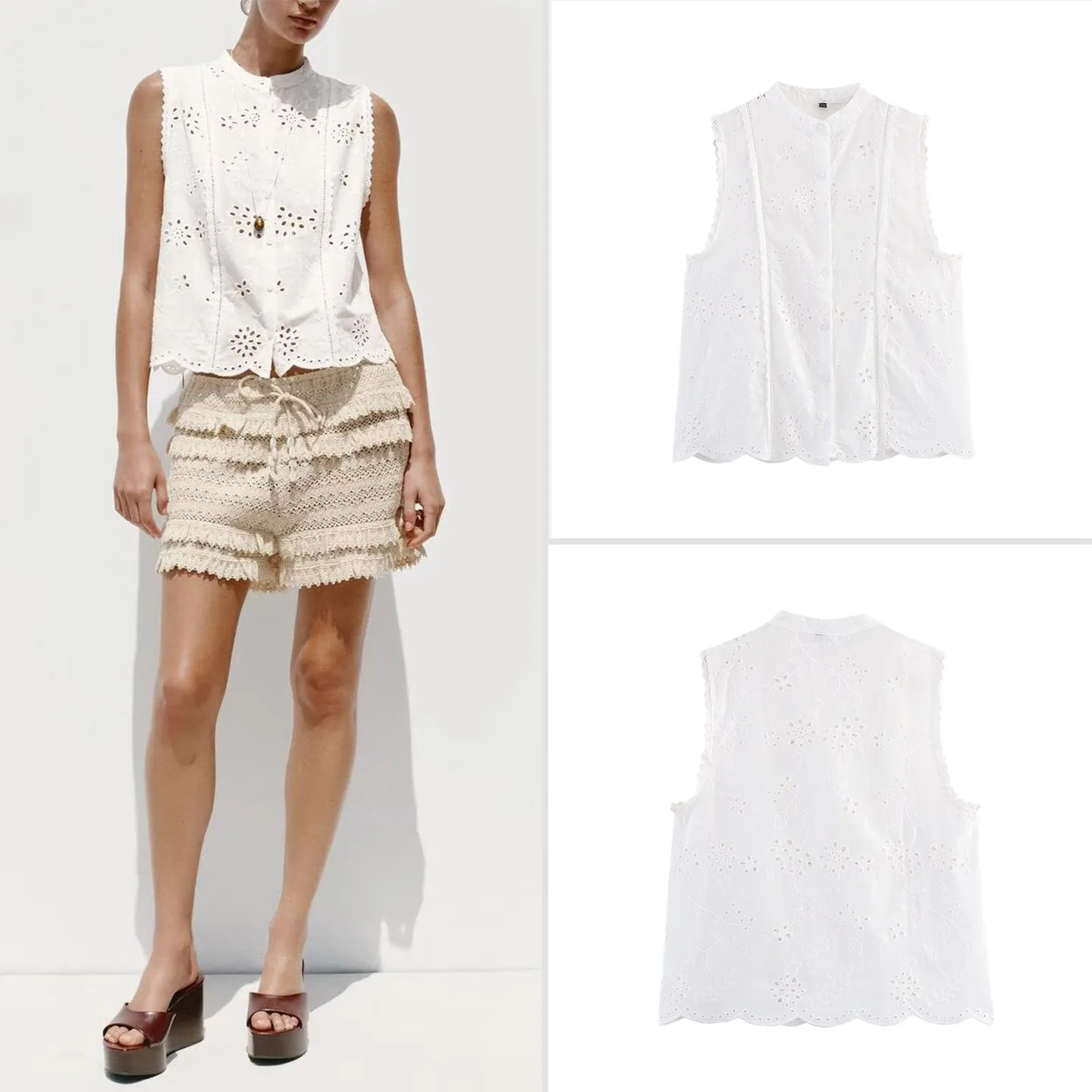 Fashionable Casual Embroidered Hollow out Women's Shirt Summer 2026 New Arrival Loose Fit round Neck Single Button Closure