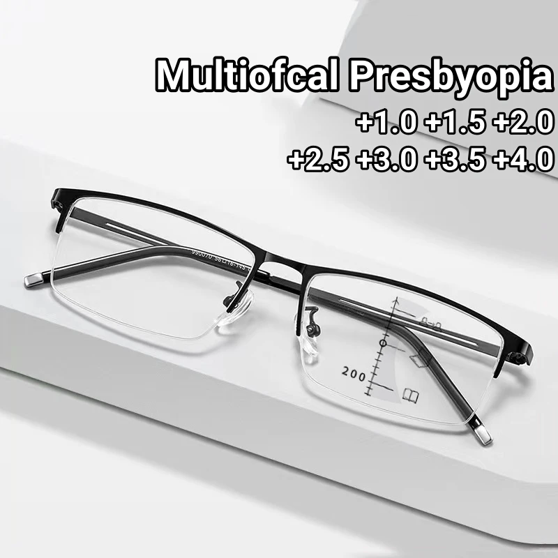 

Ultra Light Titanium Multiofcal Reading Glasses Half Frame High-definition Eyeglasses Anti Blue Light Presbyopia Glasses