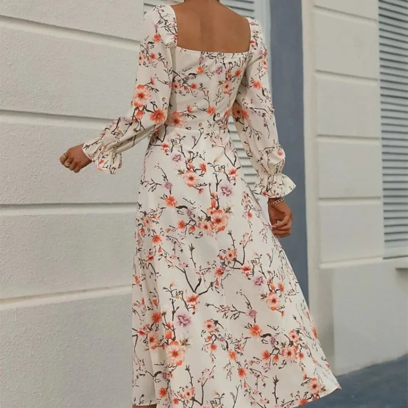 Sukienki dla kobiet Floral New In A Line Woman Long Sleeve Dress Elegant and Beautiful Curvy Xxl Luxury On Promotion Trendy X Kpop