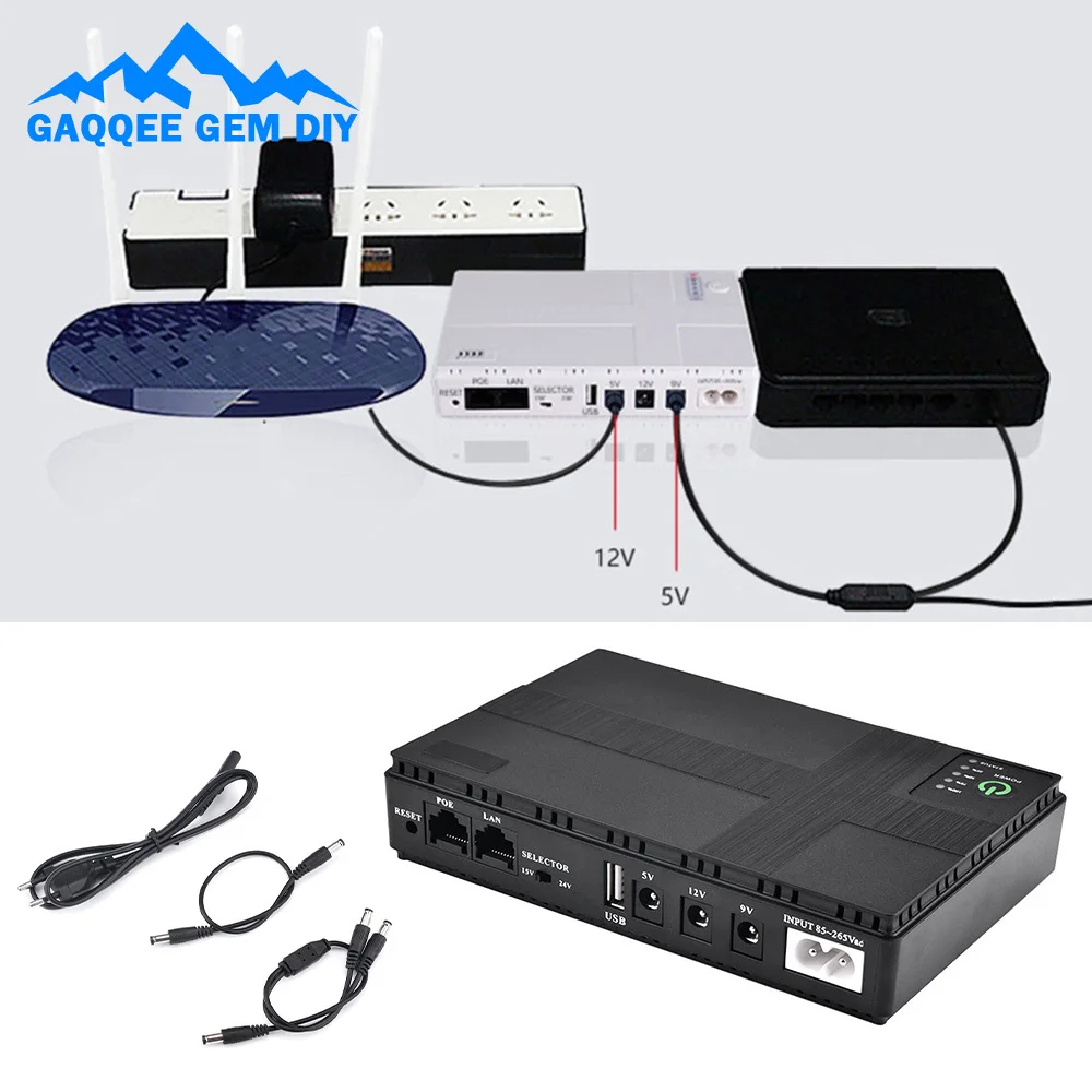 

Mini Uninterruptible Power Supply 10400mAh Backup Power Supply with DC 12V/9V/5V 3Way Output UPS Reserve Power Supply