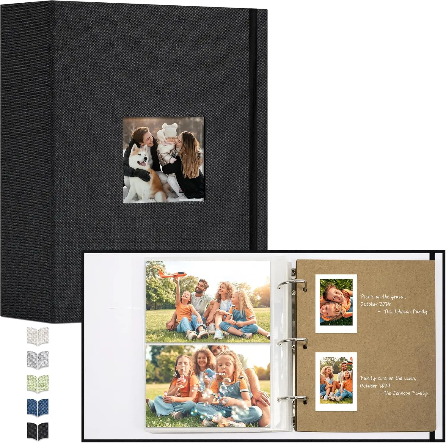 

Photo Album 4X6 60 Pockets, Linen Scrapbook Memory Book, 3 Ring Binder Album with 40 Writing Pages, and 20 Self-Adhesive