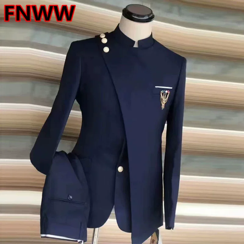 

2026 Men's Navy Blue Wedding Suit Set Formal 2-Piece Blazer Jacket And Pants Classic Business Coat Traje Formal Para Hombre