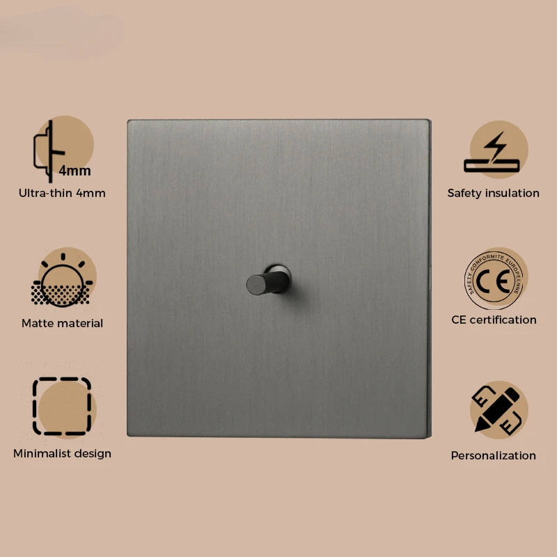 Wall Light Switch Gray Stainless Steel EU UK French Standard Power Socket Type-C Charger Port Retro Toggle Switches Outlet