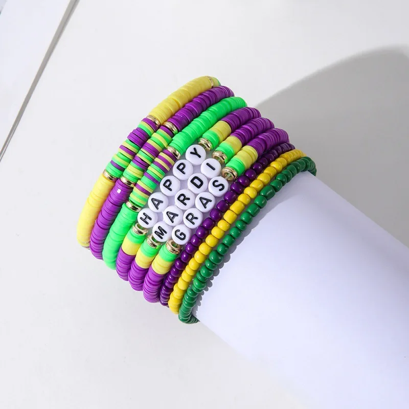 Colorful 9pcs /set Soft Ceramic Rice Beaded Multilayer Letter Girls Bracelets for Carnival Festival Gift