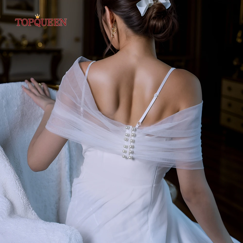 TOPQUEEN G73 plain Bachelorette Wedding Jacket for the Bride Bolero Woman Short Sleeve Bridal Top Light Cape Veil Customizable