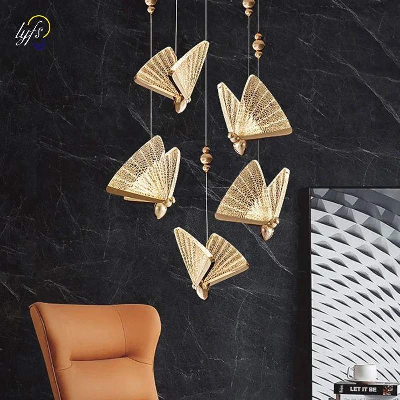 

Nordic LED Pendant Lights Butterfly Hanging Lamp Indoor Lighting For Bedside Living Dining Room Kitchen pendente iluminação